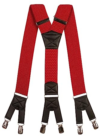 Olata 6 Clip Herren Hosenträger/extra breite Y-Hosenträger – 5 cm. Rot