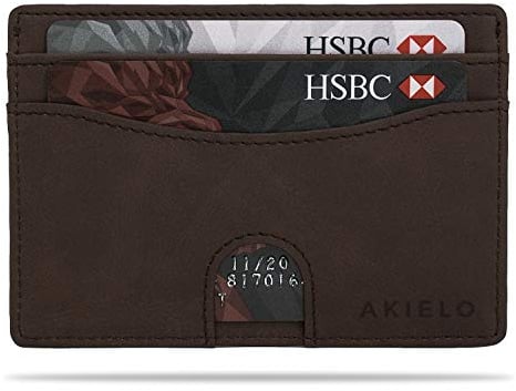 AKIELO Portefeuille Homme RFID Blocage avec Coffret Cadeau – Porte Cartes Compact et Fin – Portefeuille Minimaliste (Echo- Édition Moka Foncé)
