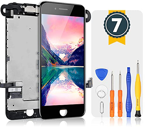 bokman für iPhone 7 Schwarz Komplettes Display Ersatzbildschirm LCD Glas Touchscreen Vormontiert mit Frontkamera und Hörmuschel