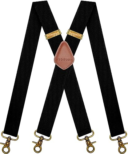AYOSUSH Vintage Suspenders for Men Heavy Duty 4 Snap Hooks for Belt Loops Adjustable X Back (Black, One Size)