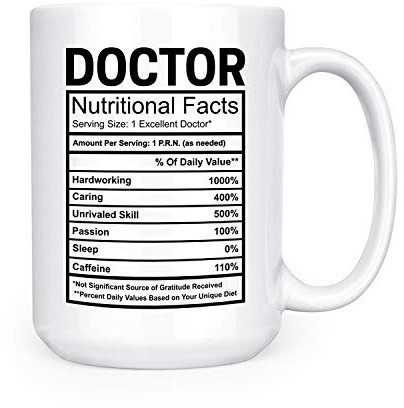 Doctor Nutritional Facts Ingredients Label Tasse – 425 ml Deluxe doppelseitige Kaffee-/Teetasse (Arzt)