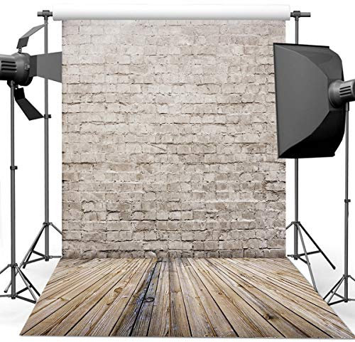 Dudaacvt Backsteinwand-Hintergrund, Retro-Stil, Holzboden, Fotografie-Hintergrund, Geburtstag, Party, Familienfeier, Dekoration, Hintergrund