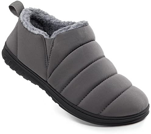 VeraCosy Men's Warm Quilted Memory Foam Ankle Mule Slippers Cosy Indoor Outdoor House Shoes with Elastic Gores Grey, 9 UK