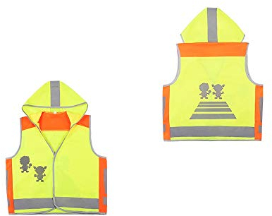 Lantra Besa Kinder Schulkinder Warnweste Unfallweste Sicherheitsweste mit Kapuze für Schule Auto Reiten Hohe Sichtbarkeit Hi Vis Jacket Gelb-Orange AR0016 - M