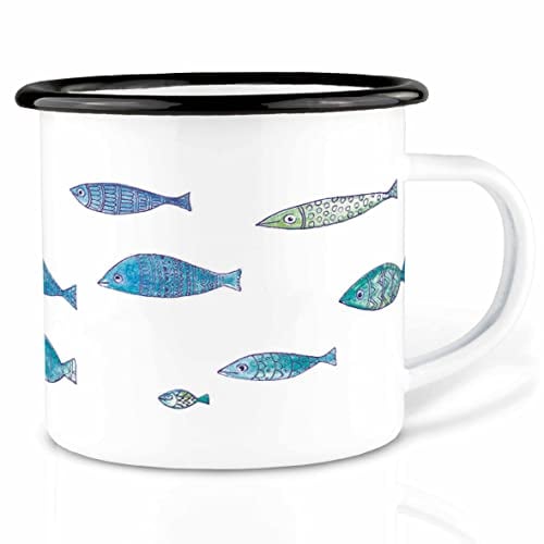 Ligarti Emaille Tasse | handveredelter Becher | Design Mug | Fischwarm