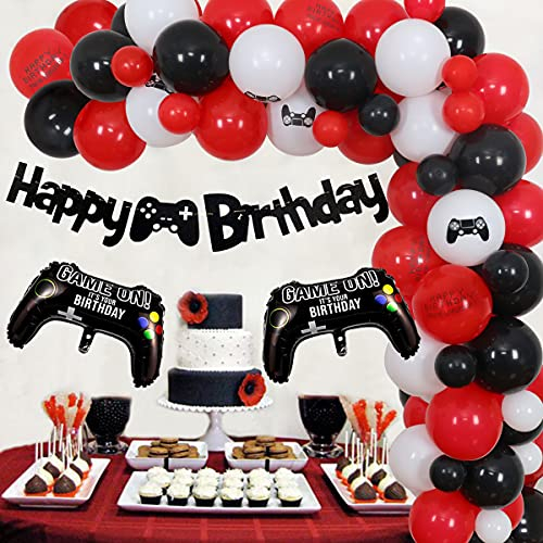 JOYMEMO Videospiel Geburtstag Party Supplies für Jungen Rot Schwarz Ballon Girlande Bogen Kit mit Gamer Controller Ballons für Gamer Spiel auf Ebene Up Geburtstagsdekorationen