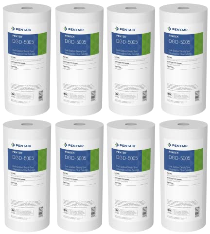 Pentek Pentair DGD-5005 Big Blue Sediment Water Filter, 10-Inch, Whole House Heavy Duty Dual-Gradient Density Spun Polypropylene Replacement Filter Cartridge, 10 x 4.5, 5 Micron, Pack of 8