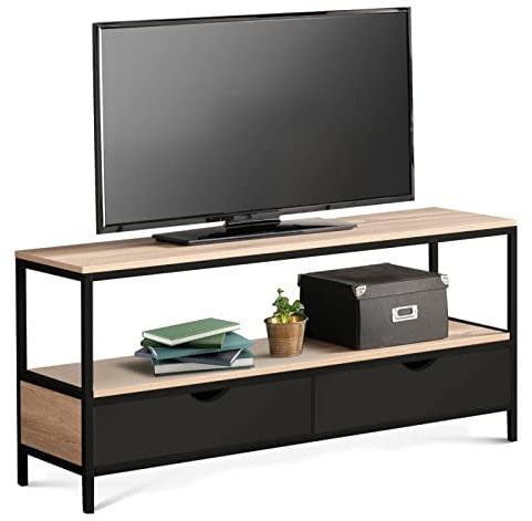 IDMarket - Meuble TV 113 cm 2 tiroirs Noirs Boston Design Industriel