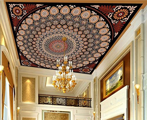 Yimesoy Benutzerdefinierte 3D Decke Wandbilder Familie Muster Tapeten Für Badezimmer 3D Himmel Decke Foto Europäische Decke Tapeten 300Cm(W)×210Cm(H)