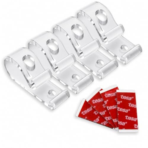 4 Stück Kettenhalter lang für Bedienketten - Kindersicherung ohne Bohren | sicherer Halt mit origninalem TESA Klebepad für Rollos, Jalousien, Plissees - optional zum Kleben oder Schrauben