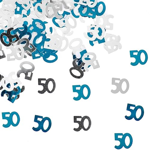 50th Birthday Confetti 28g - Blue & Silver Metallic Foil Table Scatter Sprinkles, Number 50 Party Decorations for Birthday Tables, Cards, Invitations, Gift Bags and Celebration Décor