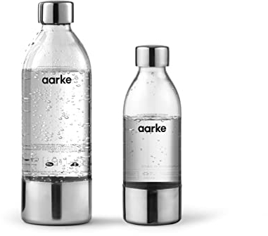 2 x Aarke PET Bottle for Sparkling Water Maker Carbonator 3, BPA free with Details in Steel, 0.8 Litres & 0.45 Litres