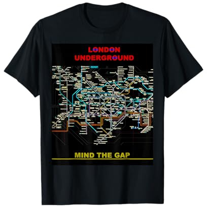 Maglietta della metropolitana di Londra Mind The Gap con mappa della metropolitana Maglietta