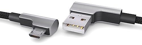 Cavo Micro USB in nylon da 2 m nero, spina con angolo di 90 gradi, cavo di ricarica da USB a Micro USB, cavo dati, cavo di ricarica, USB 2.0