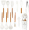 Juego de utensilios de cocina blancos, juego de 12 utensilios de cocina de silicona con mango de madera (apto para lavavajillas), resistente al calor, juego de espátulas antiadherentes, la mejor