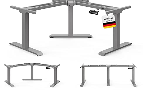 DESKSPACE Corner Elektrisch Höhenverstellbares Eckschreibtisch Gestell - 10 Jahre Gewährleistung, Ergonomischer winkelverstellbarer Steh-Sitz Schreibtisch Untergestell, Ecktischgestell (Graues)