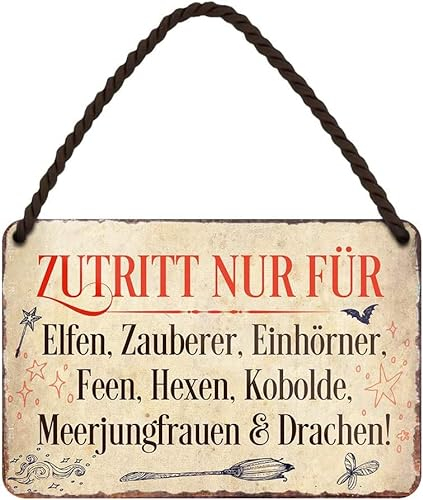 schilderkreis24 - Fantastisches Hänge-Blechschild: Magische Zutrittsbeschränkung für Elfen, Zauberer, Einhörner - Geschenkidee 18x12cm