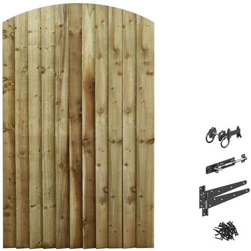 Bespoke Custom Made To Measure UPTO HEIGHT: 6ft (180cm High) Feather Edge Fully Framed Arch Top Pathway Garden Pedestrian Gate [Width Between 90CM to 105CM With Ring Latch Hinge Pack