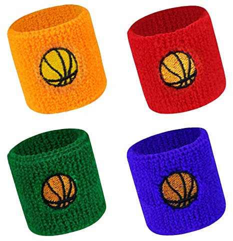 Absorbants Poignet Bandeau, Serre Poignets Bracelets pour Sports, Bandeaux de Poignet Élastiques en Éponge, 4 Pièces Bracelets de Sport pour Enfants, Course À Pied, Exercice, Football, Basket-Ball