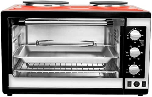 RKYRRKI 38-l-Ofen, mit Kochfeld und Grill, 2000-W-Elektroofen mit Doppelkochplatte, 60-Minuten-Timer, 6 voreingestellte Funktionen zum Backen, Kochen, Grillen, Braten