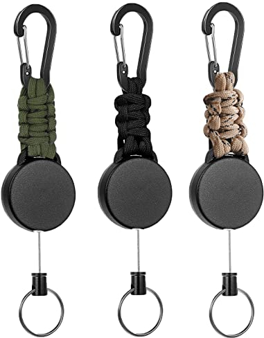 3 Stücke Schlüsselanhänger Ausziehbar, Schlüsselband Ausziehbar, ausweishalter schlüsselbänder ausziehbar mit 60cm Stahlseil, Einziehbarer Ausweis JoJo Schlüsselkette mit Karabiner
