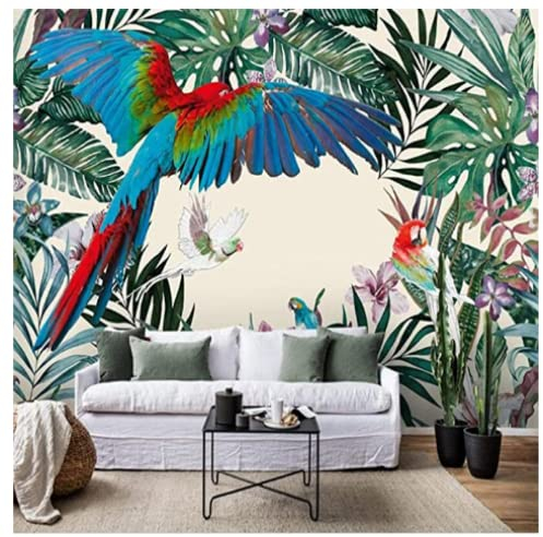 Fototapete 3D Tropische Palmenblätter Tier Papagei 350 cm B x256 cm H Vlies Tapeten Wandtapete XXL Moderne Wanddeko Wohnzimmer Schlafzimmer Büro Flur