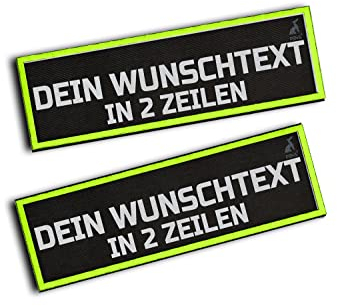 2 stück P24S Taktisches Hundegeschirr Klettsticker selbst gestalten mit 2 Zeilen für mittlere und grosse Hunde mit Namen [Groß, Neon Grün]