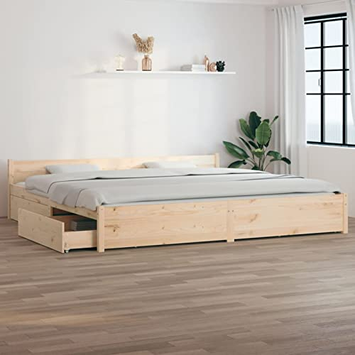 Homgoday Bett mit Schubladen Stauraumbett Bettrahmen Holzbett Schubladenbett Mit Kopfteil Doppelbett/Einzelbett Bettgestell für Schlafzimmer Gästezimmer 180x200 cm