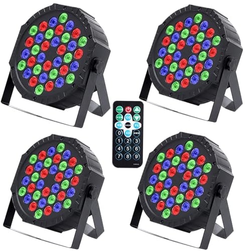 4Piezas RGB Focos LED Par con 36 LED, Luces para Escenarios Luces de Discoteca con Control Digital Multiplex y Activación de Sonido para Disco KTV Bar Navidad Fiesta Boda