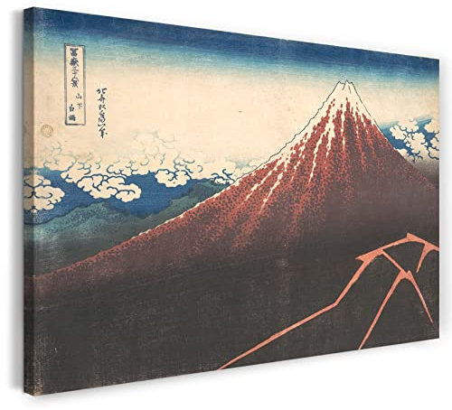 Leinwandbild (40x30cm) Katsushika Hokusai: Sturm unter dem Berg Fuji (Sanka no haku u), aus der Serie Sechsunddreißig Ansichten des Berges Fuji (Fugaku sanjūrokkei), Leinwand auf Keilrahmen gespann..