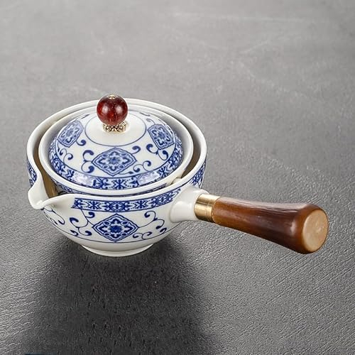 Axurhui Magic Teapot Cat,Ceramic Portable Travel Tea Set,360 Rotation Tea Maker and Infuser and Infuser,Semi Automatic Porcelain Chinese Gongfu Tea Ware,for Home Lazy Office Gift (Single Teapot, C)