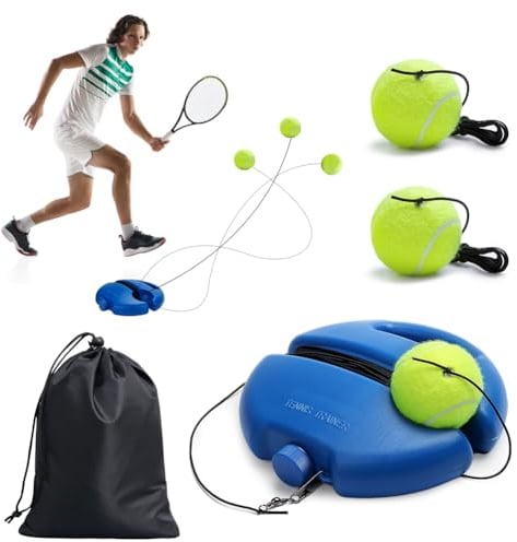 EUBSWA Entrenador de tenis redondo con 3 pelotas de tenis, entrenamiento individual para exteriores, juego de pelota innovador para niños y adultos en el jardín parque