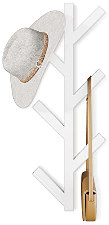 LOFTPLUS Porte-Manteau Patère Murale en Métal - 41CM Vertical Porte Manteau Mural avec 6 Crochets, Pour Suspendre Vestes, Manteaux, Chapeaux, écharpes et Sacs à Main - Blanc