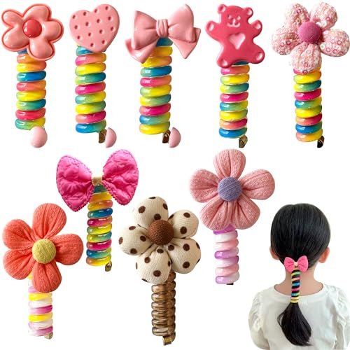 9 Stück Telefondraht-Haarbänder, Spiral-Haargummis, bunte Telefondraht-Haarbänder für Kinder, Schleife, geflochtene Telefondraht-Haarbänder, Telefonleitungs-Haarbänder, Haar-Accessoires für Mädchen