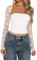 Women Lace Y2K Sheer Shirt Long Sleeve Sexy Low Cut Cropped Tight Tube Top Floral Lace Fitted Bolero Shrug Set(Great White 4,M)