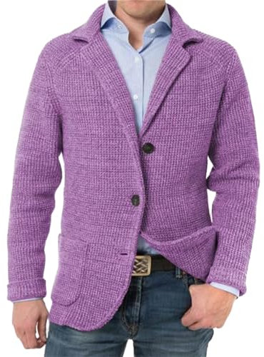 CHUUMEE Cardigan da uomo maglione lavorato a maglia pullover a maniche lunghe slim fit casual autunno inverno caldo trench coat, Viola, L