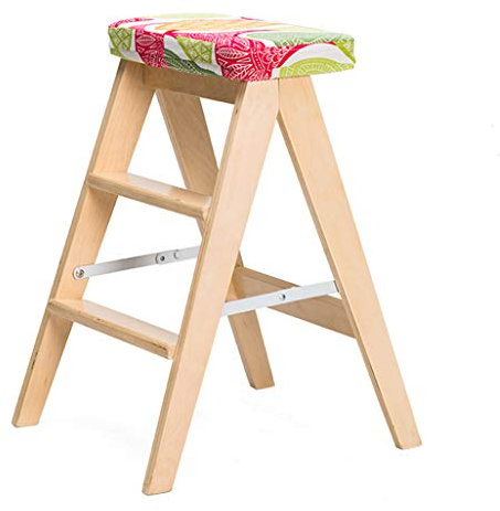SZITW Klappbarer 3-Stufen-Tritthocker/Leiter/Stuhl, Holz-Haushaltsstuhl, Trittleiter, Blumen-Schwammsitz, verbreiterter Hochhocker, Hausgarten-Werkzeug, Höhe 65 cm, strapazierfähig, max. 120kg