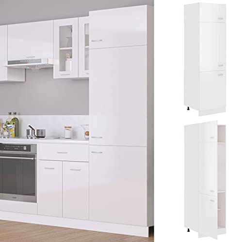 TANZEM Refrigerator Cabinet High Gloss White - 60 x 57 x 207 cm, Multi-Purpose Wood Material Kitchen Tall Cabinet