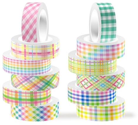 CC HOME Ostern Washi Tape 12 Rollen, 15mm Plaid Washi Tape Set, Masking Tape Dekorative Papier Aufkleber zum Verpacken von Geschenken, DIY Kunst Handwerk