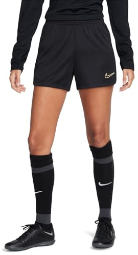NIKE Women's W Nk Df Acd23 Short K Branded Mid Thigh Length, Black/Black/Metallic Gold, S
