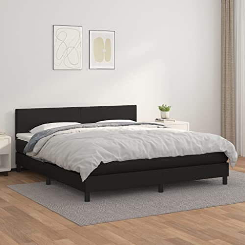 Willood Boxspringbett mit Matratze Schwarz 160x200 cm Kunstleder Kunstlederbett Polsterbett Bettgestell Bett Hotelbett Schlafzimmerbett Bettrahmen Lattenrost Schlichtes Design