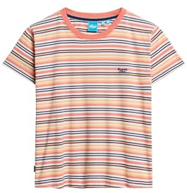 Superdry Damen Figurbetontes Essential T-Shirt mit Logo und Streifen