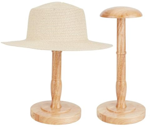 GOMAKERER Soporte de Madera Para Sombreros y Pelucas - Estante de Exhibición Independiente Beige de Mesa