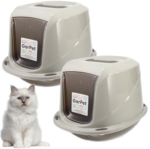 2er Set Katzenklo mit Deckel Katzentoilette Katzen WC Hauben Toilette Klo Aktivkohlefilter grau Design Doppelpack Sparpaket Katzentoiletten