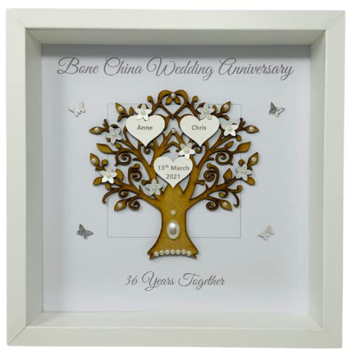 36th Anniversary Gift for Her Him, Personalised Handmade Frame, Bone China Wedding Anniversary Gifts for Husband Wife Couple Parents Thirty Sixth 36 Years Together - Various Designs (Message)