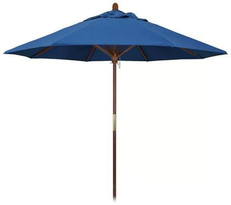 CNHRFGVD Blauer Garten-Sonnenschirm, 210 cm großer Terrassenschirm, 270 cm großer Gartenschirm aus Holz, Marktschirm mit 8 Rippen, wasserdicht, Sonnenschutz 50+