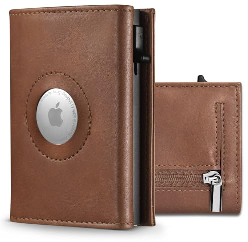 DOMIPHIE Airtag Wallet mit Münzfach-Portmonee Herren mit RFID Schutz, Slim Wallet Geldbörse für 10+ Karten Magnetschalter Und Pop Up-Mechanismus