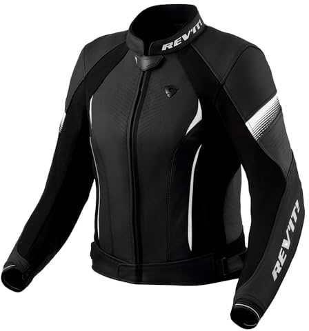 Revit Xena 4 Damen Motorrad Lederjacke, schwarz/weiß, 44 | Leder
