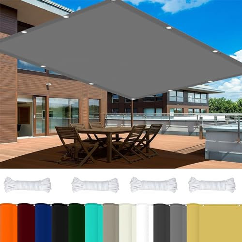 Brise Vue Balcon pour Pergola Jardin 4 x 6 m 98% UV Protection,Polyester, Rectangulaire Toile Ombrage Imperméable avec 4 X Cordes de 1.5M pour Pergola, Fleurs, Patio Lawn., Gris Clair