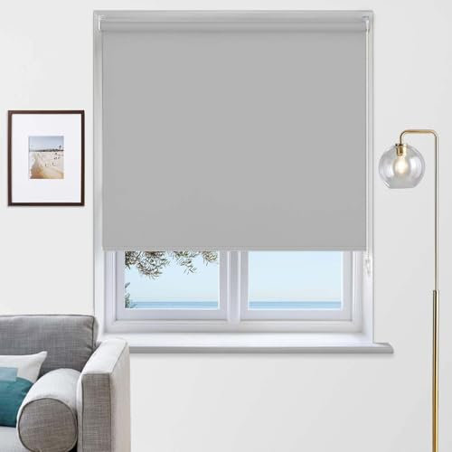 Rehan & CO Blackout Roller Blinds Thermal Insulated Fabric Easy fit Room Darkening window Shades/Blind Included Fittings Light Grey (120cm width x 210cm drop)